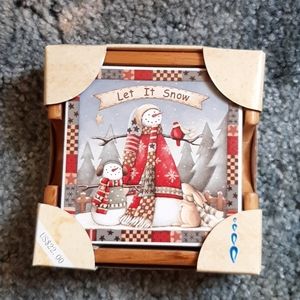 NWT Ceramic coasters/wood holder